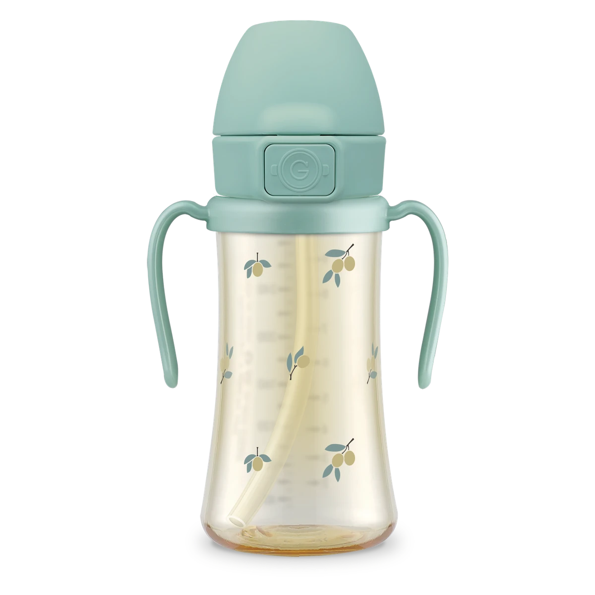 PPSU szívószálas itatópoharak — Olive, 300 ml · súlyozott szívószállal