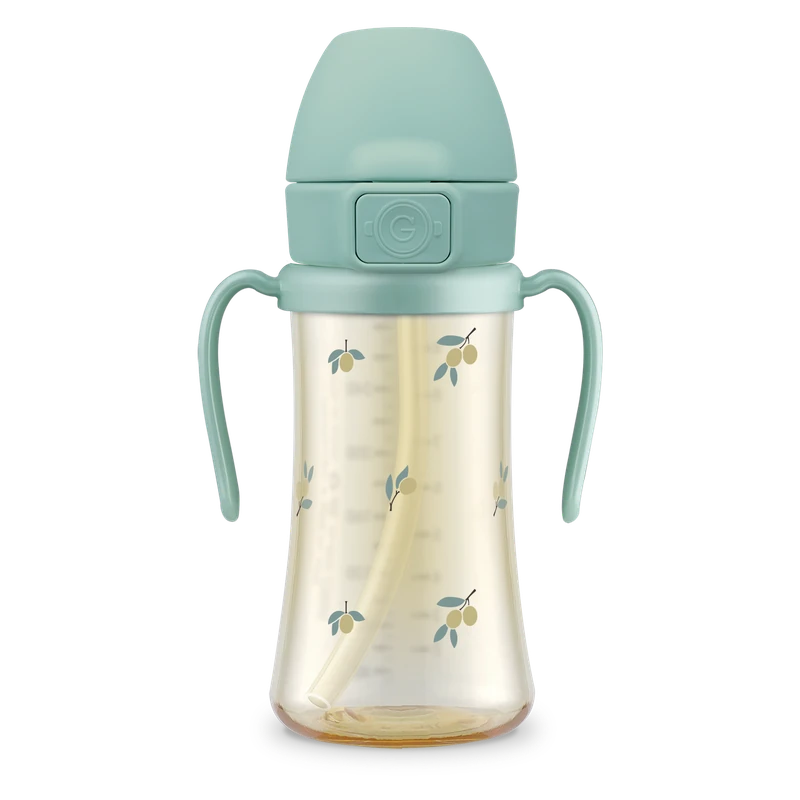 PPSU szívószálas itatópoharak — Olive, 300 ml · súlyozott szívószállal