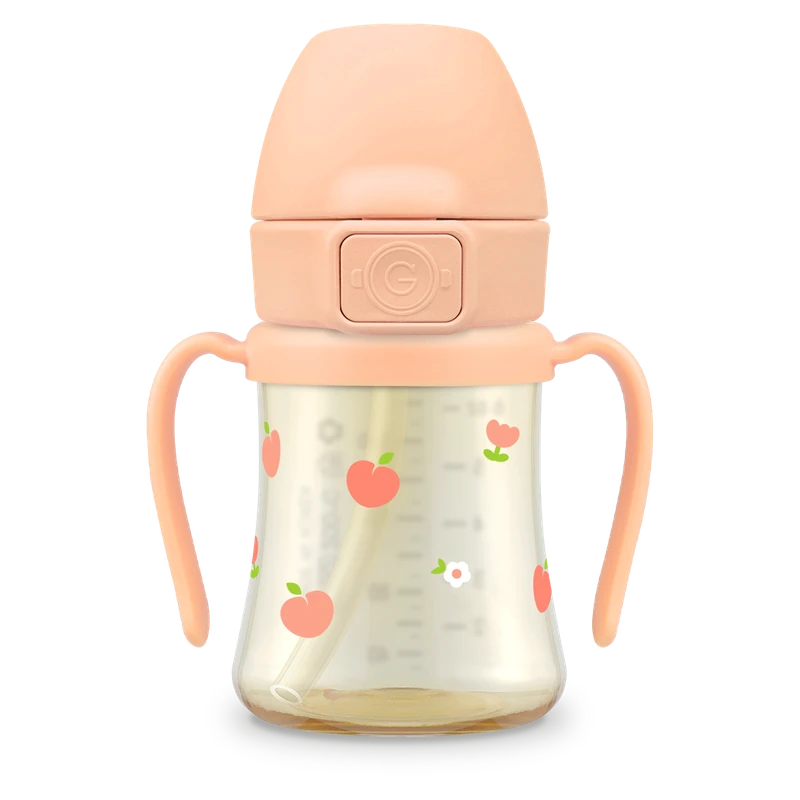 PPSU szívószálas itatópoharak — Peach Flower, 200 ml · súlyozott szívószállal